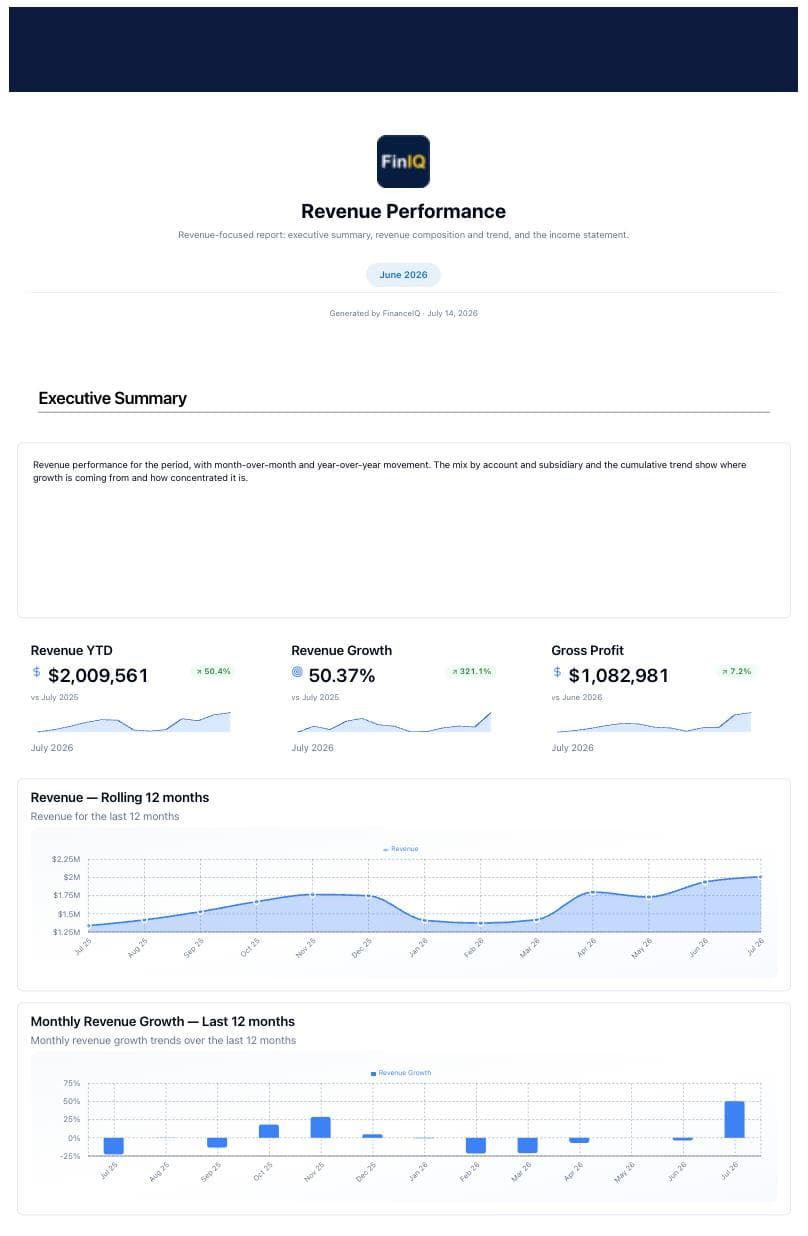 NetSuite financial data transformed into interactive dashboards using FinanceIQ